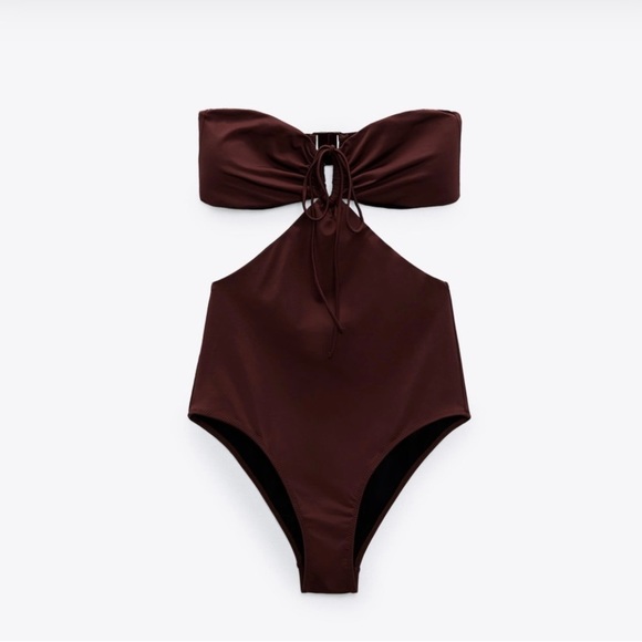 Zara cut out swimsuit in brown - Picture 2 of 5